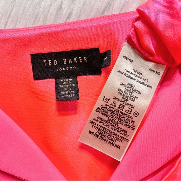SOLD-Ted Baker Coral Pink Pleated Fit Flare Dress - Picture 11 of 12